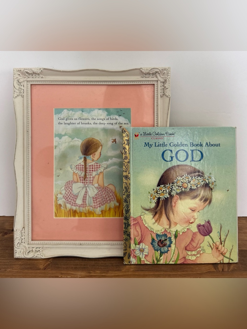 Upcycled Framed page My Little Golden Book About God - Vintage 1956 8x10
